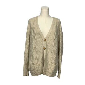 Oversized Cable Knit White Cardigan